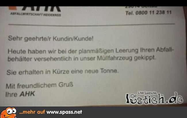 Mülltonne aus Versehen entsorgt
