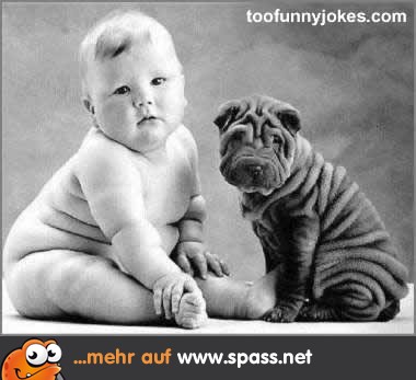 Baby und Hund mit Speckfalten