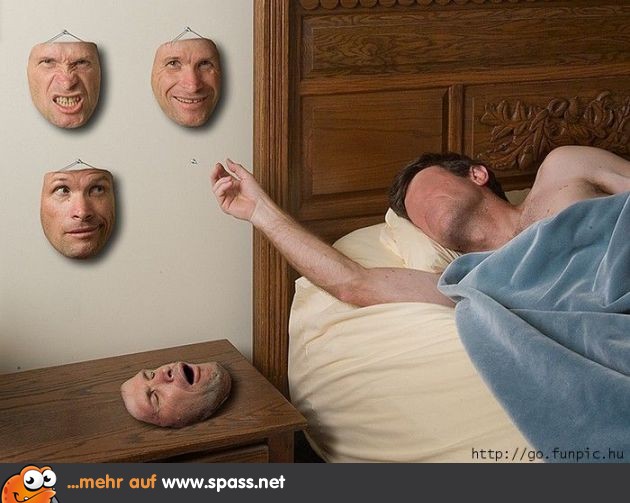 Mann Gesichter Bett